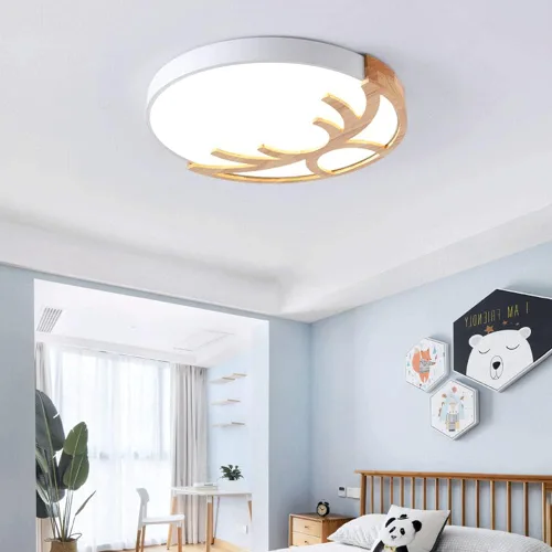 Miniatura 5 de Lámpara de techo redonda moderna plana redonda circular de montaje empotrado de 6500 K, lámpara de techo LED de madera, decoración de techo