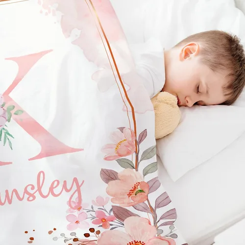 Miniatura 4 de Manta de bebé personalizada con nombre, manta personalizada con nombre floral para niñas pequeñas, mantas de franela suave, regalo conmemorativo 01