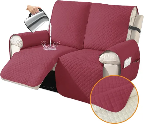 Miniatura 46 de XINEAGE Funda para Loveseat Reclinable Resistente al Agua, Fundas para Loveseat Reclinable de 2 Asientos con Bolsillos, Funda Protectora para Café