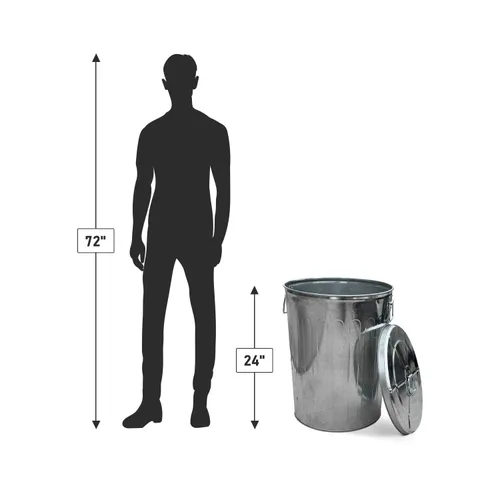 Miniatura 4 de Plexon Bote de basura de 20 galones con tapa, pregalvanizado, bote de basura de metal, gris, PL-20-1PK