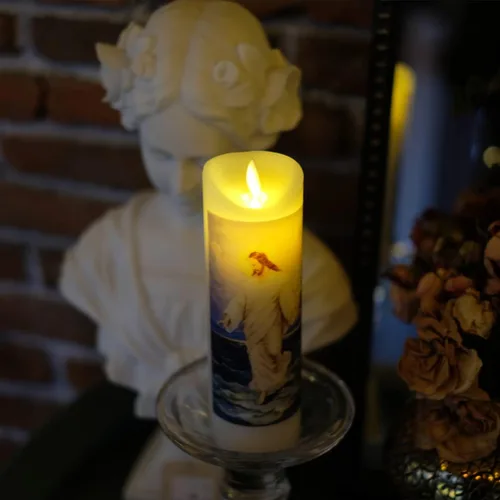 Miniatura 5 de NONNO & ZGF Moving Wick - Vela de oración sin llama Jesús, cera real, velas parpadeantes brillantes con función de temporizador remoto, funciona