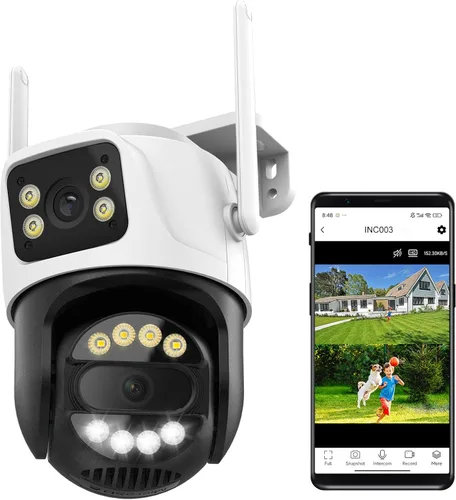Cámara de seguridad inalámbrica de doble lente de 6MP para exteriores, cámara de vigilancia WiFi para el hogar, PTZ, panorámica de 355°, inclinación