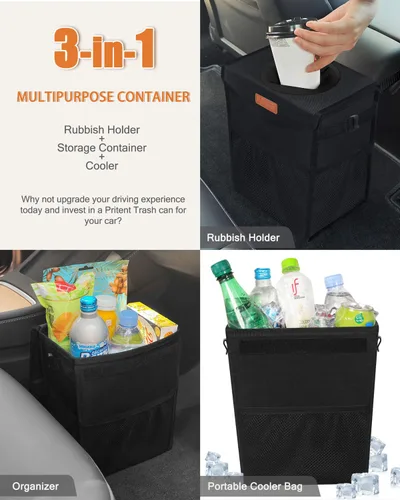 Miniatura 5 de Pritent Papelera para Coche con Tapa, Linda Bolsa de Basura para Coche a Prueba de Fugas, Bolsa de Basura Colgante para Vehículo, Bote de Basura