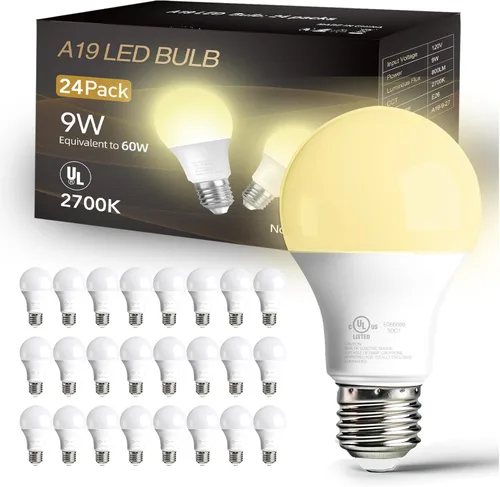 dalattin Paquete de 24 bombillas LED de color blanco suave de 2700 K, equivalente a 60 W, bombillas estándar A19, base E26, 800 LM, ahorro de blanco
