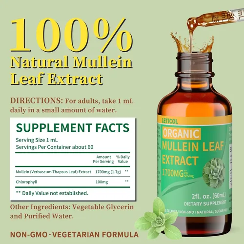 Miniatura 2 de Gotas de gordolobo orgánico para limpieza pulmonar, potente extracto de hoja de gordolobo de 1700 mg para apoyo inmunológico y respiratorio