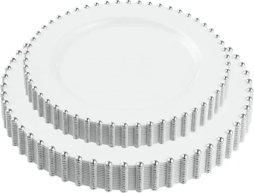 Miniatura 23 de Plasticpro - Juego de platos combinados de 32 piezas de plástico para cena, platos desechables de plástico elegantes y resistentes para fiestas de 7
