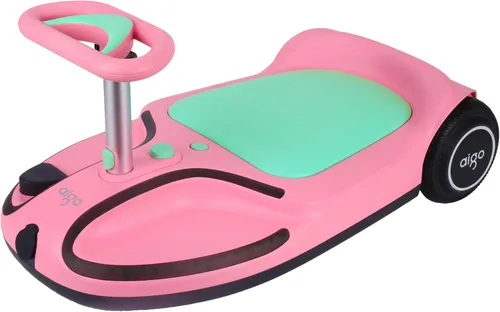 Coche eléctrico oscilante aigo - Coche eléctrico de 21.6V para niños con pedal y asa de tracción, coche oscilante de 3 velocidades, coche de Rosa