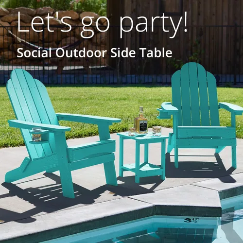 Miniatura 5 de LUE BONA - Mesa auxiliar de exterior Adirondack, mesa auxiliar de patio de 2 niveles Aruba Blue HDPS, mesa auxiliar resistente a la intemperie, mesa