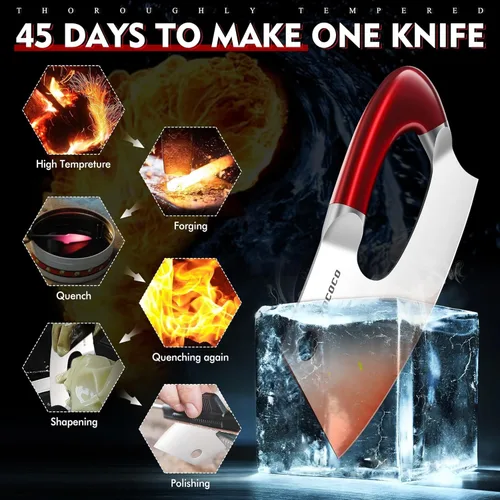 Miniatura 4 de ROCOCO Cuchillo de Carnicero Único Ahorro de Esfuerzo Cuchillo de Cocina Profesional Cuchillos de Chef de Acero Inoxidable para Cortar Carne y Rojo