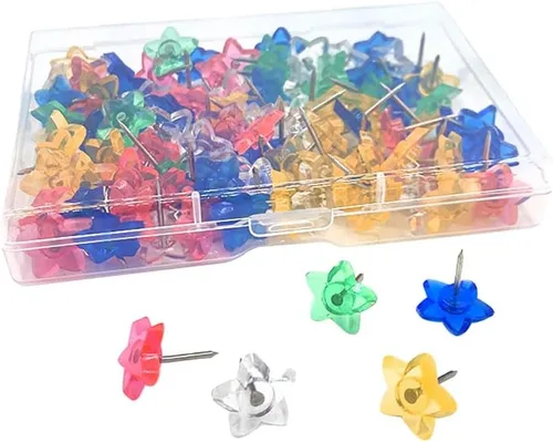 Miniatura 6 de 100 tachuelas de plástico con forma de estrella para pulgar, chinchetas decorativas, lindas chinchetas de corcho, tachuelas para tablón de anuncios