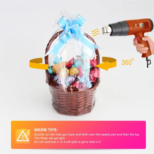 Miniatura 7 de CANWUPON 24 bolsas retráctiles para cestas de regalo, bolsas termorretráctiles de PVC transparente de 20 x 24 pulgadas, envoltura de celofán para 24