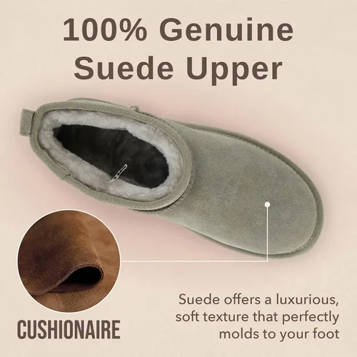Miniatura 77 de CUSHIONAIRE, Hip 2 - Botas de nieve de gamuza auténtica para mujer, sin cordones, con cómodo forro de piel de oveja sintética + espuma viscoelástica