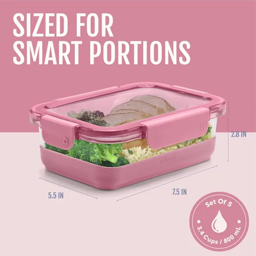 Miniatura 4 de Ello Duraglass Refresh - Juego de 5 recipientes de vidrio para almacenamiento de alimentos de 3.4 tazas con funda de silicona y tapas de plástico