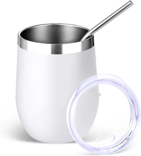 Miniatura 27 de Volhoply - Juego de 12 vasos de vino de 12 onzas con tapa, hechos de acero inoxidable con aislamiento al vacío de doble pared, vasos de vino sin Rosa