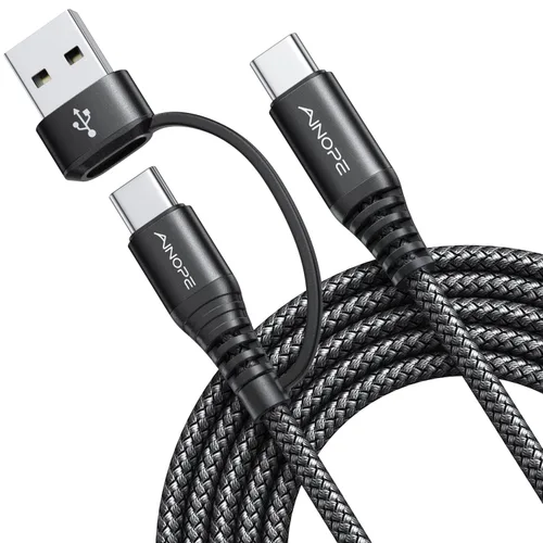 Cable AINOPE USB C a USB C, Cable USB C de 1.8 m de Carga Rápida con Adaptador USB a USB C, Cable USB a USBC de 60W para iPhone 17 Pro Max Air, Negro