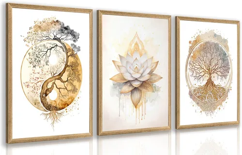 Miniatura 17 de GELDSTEI Arte de pared zen enmarcado, pintura moderna en lienzo de chica haciendo yoga, decoración de pared de meditación tranquila, imagen estética