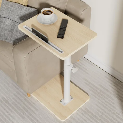 Miniatura 8 de YUHFERA Mesa auxiliar con bandeja para sofá - Giratoria 360°, altura ajustable, para espacios pequeños, mesa lateral para aperitivos para cama
