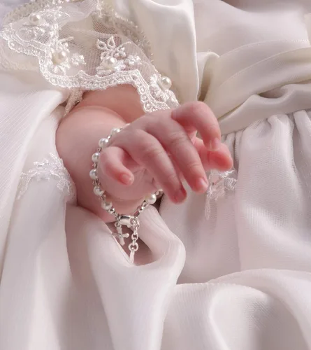 Miniatura 2 de Brazalete de plata con cruz para bautismo y comunión con perla cultivada y cristal Swarovski