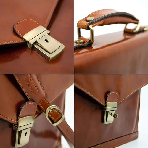 Miniatura 7 de Time Resistance Maletín de cuero para hombre, hecho a mano, bolsa italiana para laptop, funda elegante naranja marrón