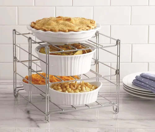 Nifty - Estante para horno de 3 niveles, antiadherente, apto para lavavajillas, uso para cocinar cazuelas, almacenamiento de cocina plegable