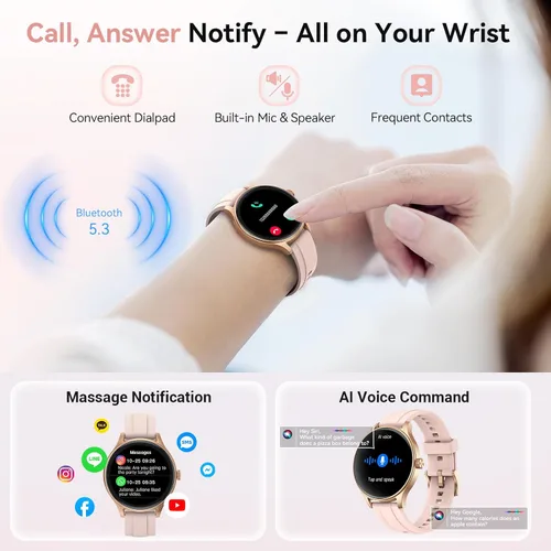 Miniatura 3 de Fitpolo Reloj inteligente para mujer Android iPhone, rastreador de actividad física HD de 1.27 pulgadas con llamadas y respuesta Bluetooth, IP68