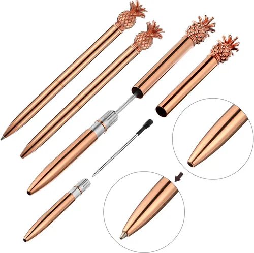 Miniatura 6 de Outus 12 bolígrafos de piña, bonitos regalos de piña para mujeres, bolígrafos de metal oro rosa para graduados, regalos de regreso a clases, tinta