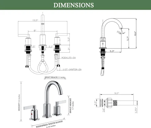 Miniatura 6 de TimeArrow TAF830C-CP - Grifo de lavabo de baño de 2 manijas cromadas, 3 agujeros con drenaje emergente, arco alto, moderno, 8 pulgadas, grifo