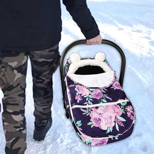 Miniatura 5 de Funda de asiento de automóvil de invierno para niñas, cubierta acogedora y cálida, toldo de asiento de automóvil infantil, ultra suave, Purple Flower