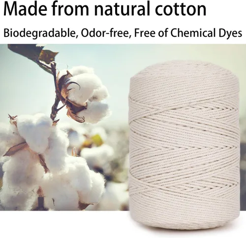 Miniatura 2 de Cuerda de macramé 3mm X 547 yardas sin teñir 100% algodón natural, cuerda de macramé de algodón trenzado de 4 hebras para colgantes de pared hechos