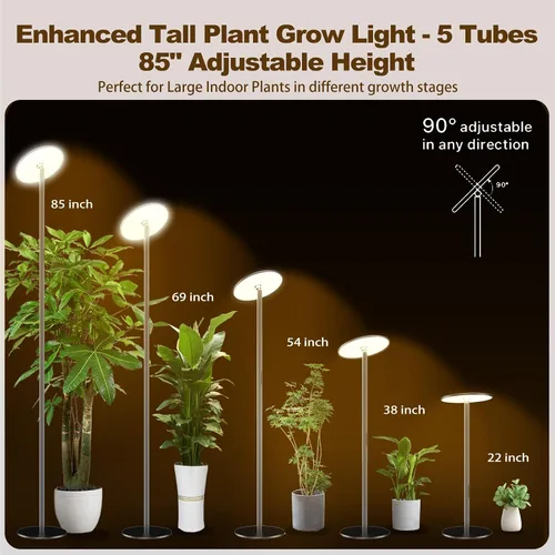 Miniatura 6 de Luz de crecimiento alto de espectro completo de 40 W, luz de planta de pie ajustable de 85 pulgadas para plantas de interior, regulable de 10