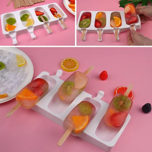 Miniatura 3 de Sakolla Juego de 3 moldes grandes para paletas de silicona con 4 cavidades, moldes para pastelitos, moldes ovalados para pasteles de helado casero