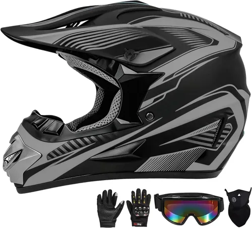 Casco de motocross, motocicleta ATV todoterreno para jóvenes y adultos, casco BMX de 4 ruedas para bicicleta de montaña todoterreno para niños, Gris
