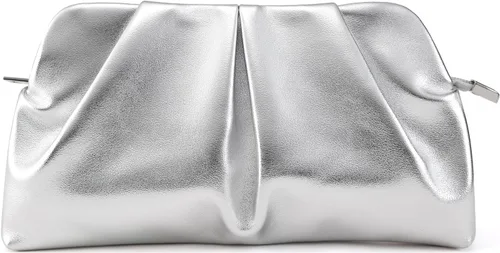 Miniatura 8 de Bolso de Mano para Mujer Tipo Clutch, Bolso Formal Elegante, Bolso de Mano con Pliegues de PU, Bolsa Cruzada con Cadena Desmontable