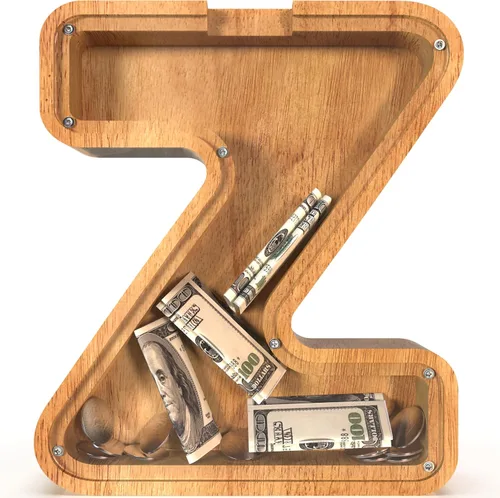 Miniatura 66 de Alcancía para niños y niñas, alcancía grande de madera personalizada con diseño recortado, bancos de monedas con letras del alfabeto, caja de ahorro