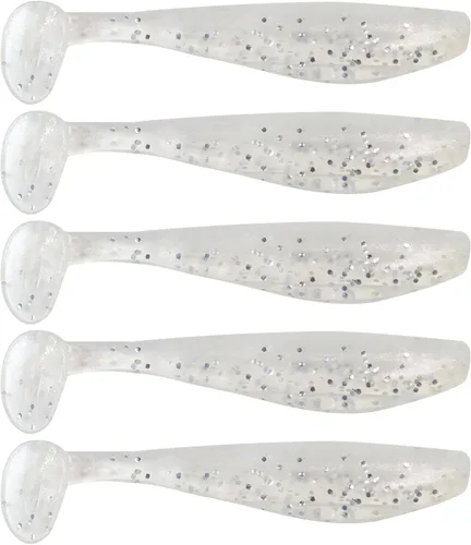 MAFIMOEA - 50 señuelos de pesca suaves de plástico para cola de paleta, kit de cebos de natación para lubina, trucha, lucioperca, crappie, 5 colores