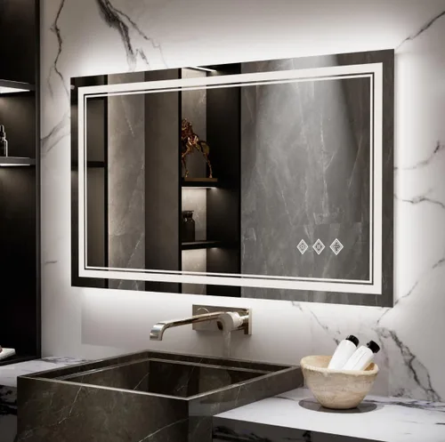 Miniatura 25 de Espejo LED, 20 x 28 pulgadas, gradiente frontal y retroiluminado LED, espejo de baño LED de 3 colores regulables CRI>90, IP54, espejo de baño