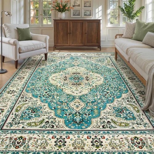Miniatura 32 de Lahome Alfombra tribal bohemia de 2 x 3 pies, alfombra verde pequeña para entrada, suave, antideslizante, lavable, alfombra de baño bohemia de pelo