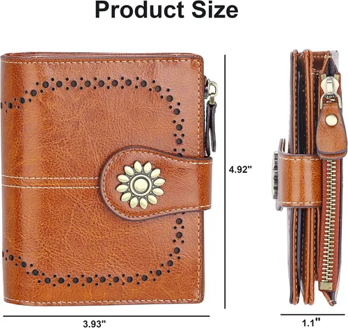 Miniatura 6 de Lavemi Cartera de cuero para mujer, pequeña, compacta, con bloqueo RFID, con bolsillo con cremallera