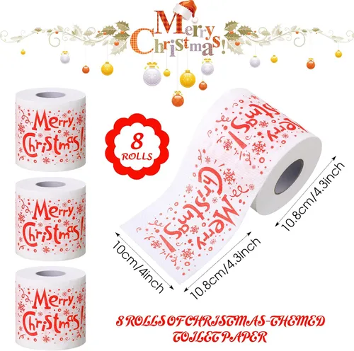 Miniatura 4 de Patelai 8 piezas de papel higiénico de Navidad a granel, rollo de papel higiénico de colores navideños, papel divertido para regalo, suministros