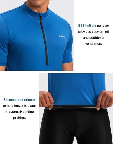 Miniatura 4 de Bikewa Maillot de ciclismo para hombre que absorbe la humedad, manga corta, UPF media cremallera, ciclismo, ciclismo de carretera, camisas