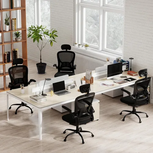Miniatura 2 de Paquete de 10 sillas de oficina ergonómicas de escritorio, altura ajustable con ruedas, soporte lumbar de malla giratoria para computadora, silla