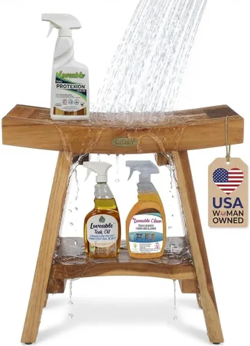 Miniatura 8 de EcoDecors Banco de Ducha de Teca de 18", Capacidad de 300 Libras – Asiento de Baño de Madera Impermeable con Estante, Asiento de Spa para Adultos