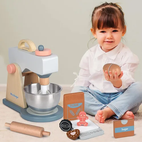 Miniatura 6 de Juego de accesorios de cocina, juego de mezclador de madera, juegos de comida de juego de simulación para niños, juguetes de juego de rol para niñas