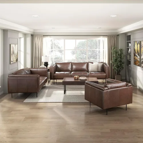 Miniatura 9 de Lexicon Sofá de cuero de grano superior, sofá moderno, sofá de gran tamaño con marco de madera maciza y patas de metal, sofás de cuero para sala