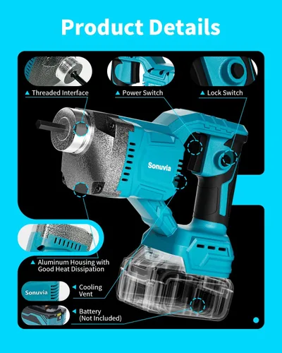Miniatura 5 de Herramienta vibradora de hormigón inalámbrica compatible con batería Ma-kita de 18 V, vibrador de hormigón de 600 W con eje de 3.8 pies, herramienta