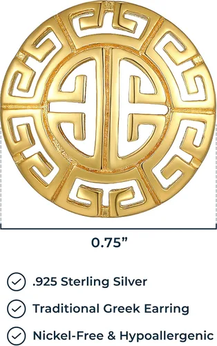 Miniatura 3 de Morgan Paige Aretes griegos Aretes redondos greco hechos a mano Aretes de plata de ley chapados en oro amarillo de 18 quilates 12 pulgadas Metal