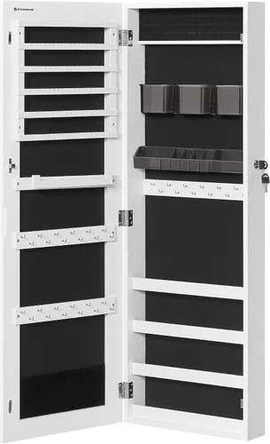 Miniatura 41 de SONGMICS Gabinete colgante de joyería, gabinete de pared con luces interiores LED, organizador de joyas montado en la puerta, espejo de cuerpo Blanco