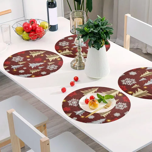 Miniatura 6 de Stylized Christmas Trees Table Place Mats, Non Slip Table Mats Round Washable for Kitchen Table one sizex6
