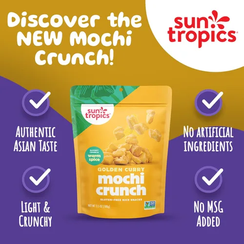 Miniatura 5 de Sun Tropics Mochi Snack Bites, sabor a curry dorado, 3.5 onzas (paquete de 6) Bocaditos crujientes de Mochi crujientes, pepitas de arroz