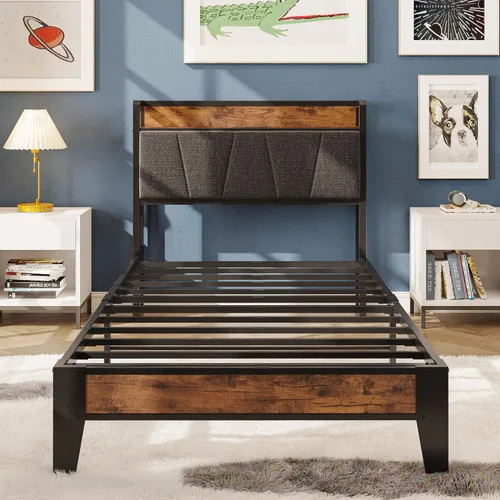 Miniatura 7 de LIKIMIO Marcos de Cama Twin XL, Cabecera de Almacenamiento con Estación de Carga, Sólido y Estable, Sin Ruido, No Necesita Somier, Fácil Montaje